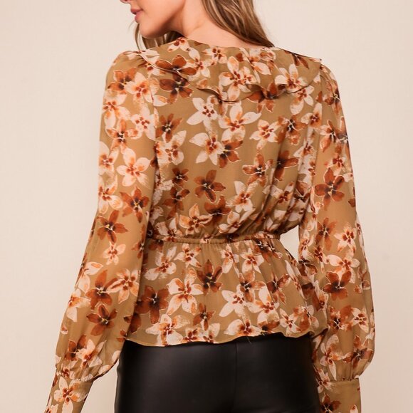 LUMIERE Floral Ruffle Chiffon Blouse | Golden Honey Mix - Picture 3 of 6
